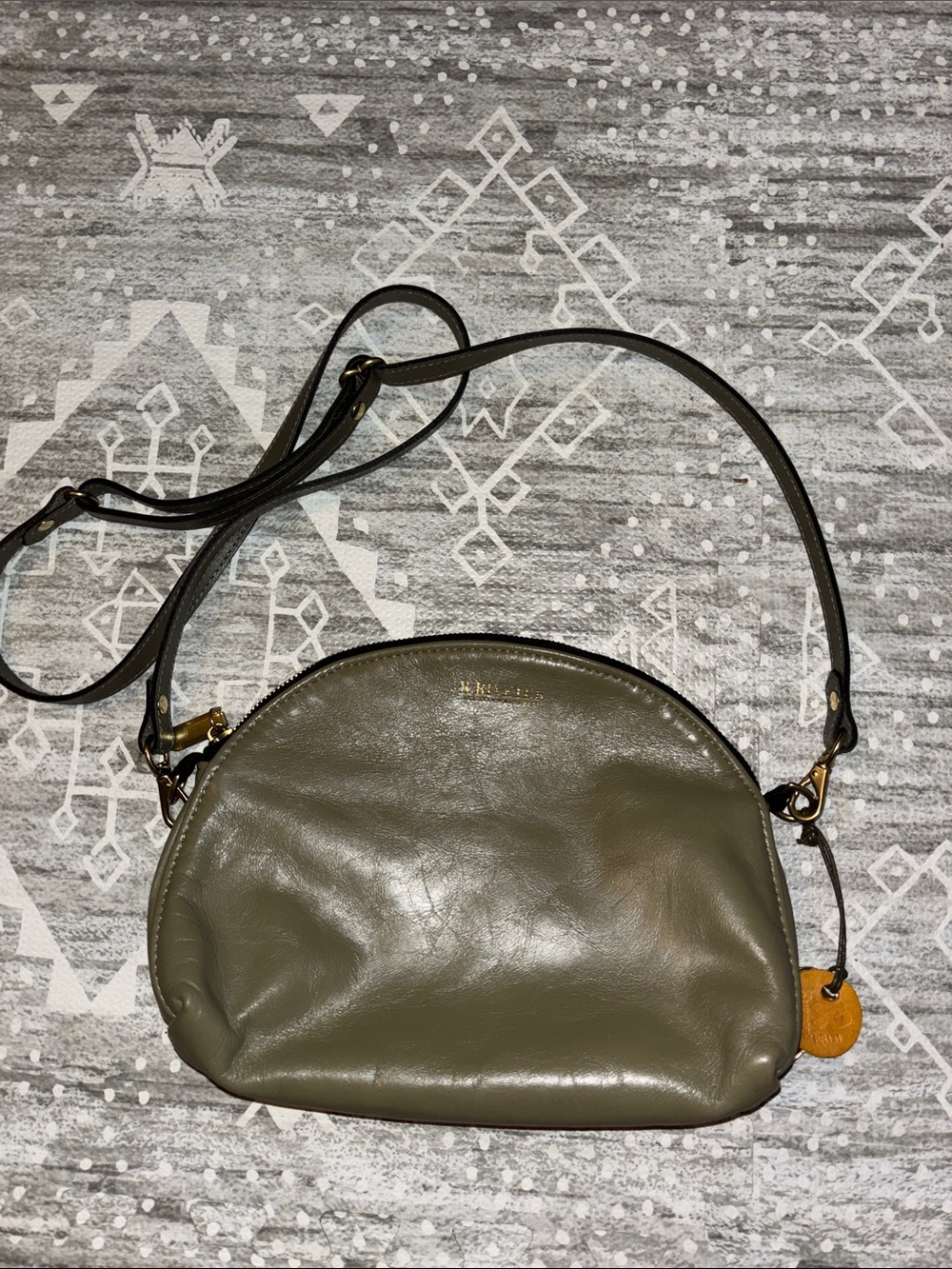R. Riveter Olive Leather Dome Crossbody purse handbag